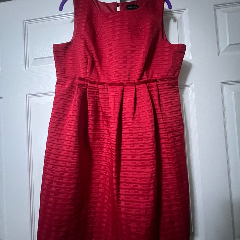 Max & Cleo Red Textured Dress with pockets and textured design